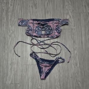 Frankie's Bikinis Taj M Off Shoulder Keyhole Tie Waist Top M Brazillian Bottoms